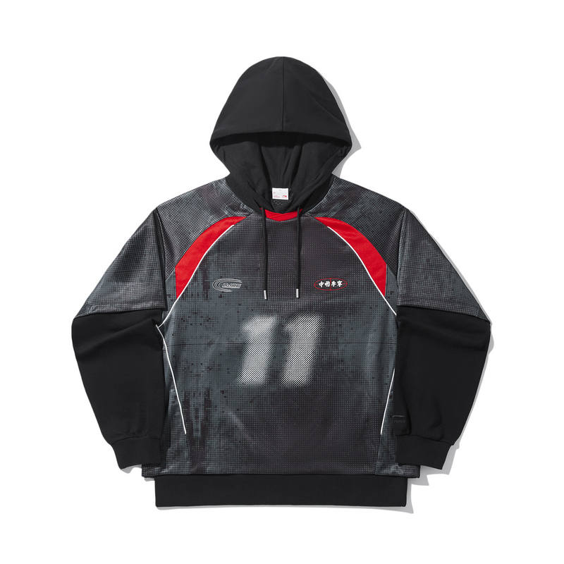 Li-Ning Li Ning Hooded, Sweatshirt Men's Black/Color Set Print