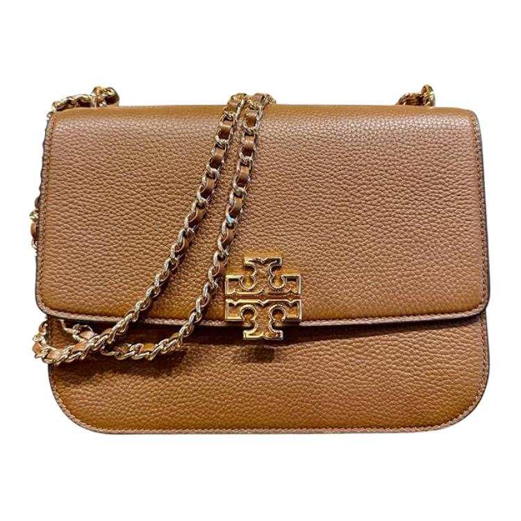 TORY BURCH Britten Convex Grain Elk Leather Shoulder Bag, Crossbody Bag Medium Women's Coffee
