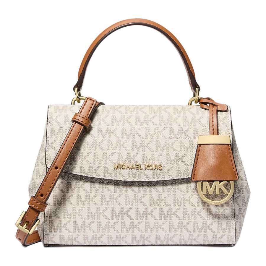 MICHAEL KORS Ava Coated Canvas Handbag Small Women's Vanilla & Acorn