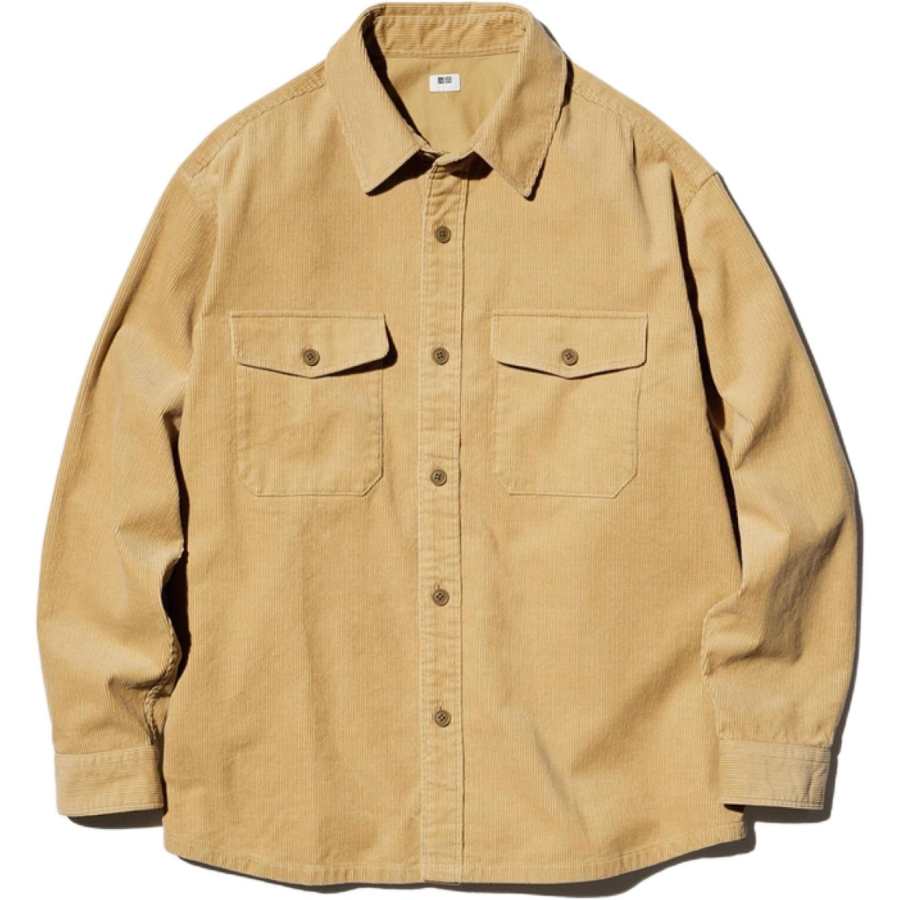 UNIQLO Shirts Unisex Beige Lapel Moderate Workwear
