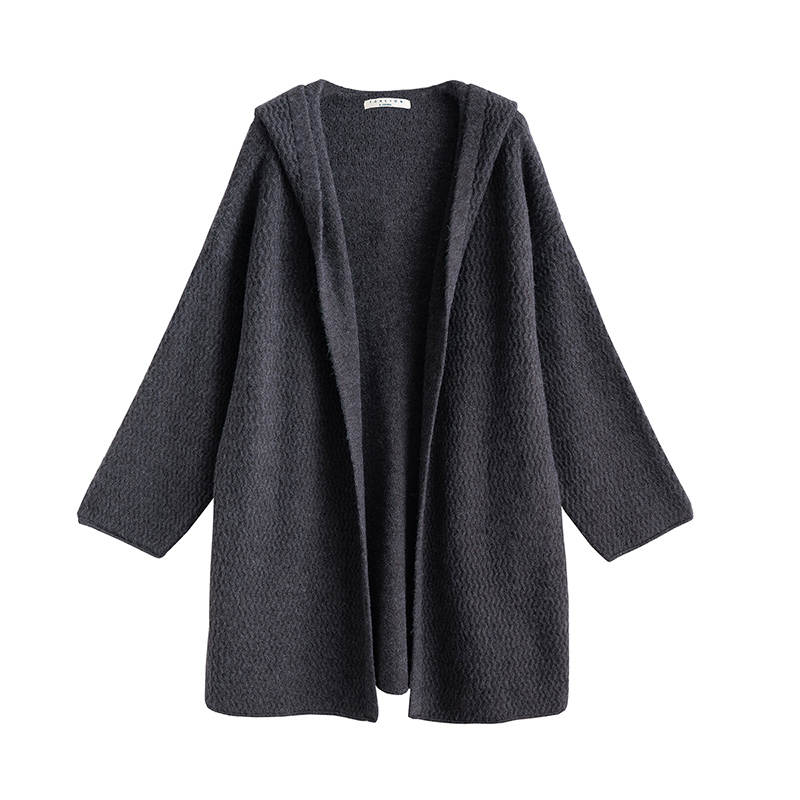 Tonlion Knitwear Women's Medium Heather Gray Hooded Moderate Cardigan