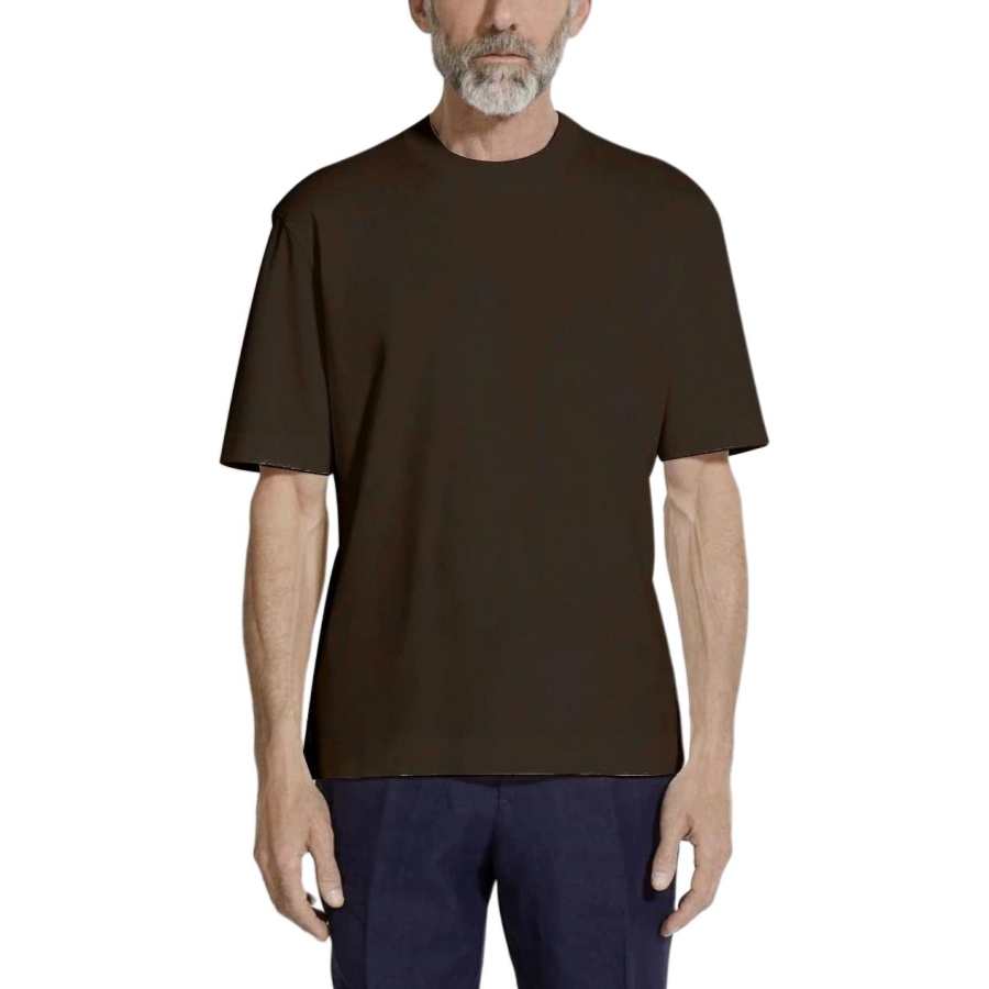 Ermenegildo Zegna T Shirts Men's Olive Green Crew Neck Moderate Straight Fit