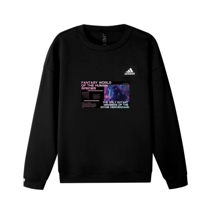 Adidas Adidas LABEL Fleece Lined, Cyber Kitten V Logo Printed Pattern Crew Neck Loose Fit Drop Shoulder Pullover Long Sleeved