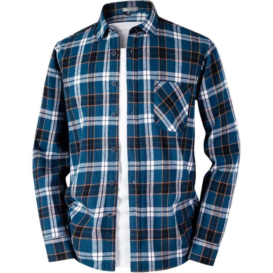 Hodo Shirts Men's Blue Black Plaid Lapel Moderate Other