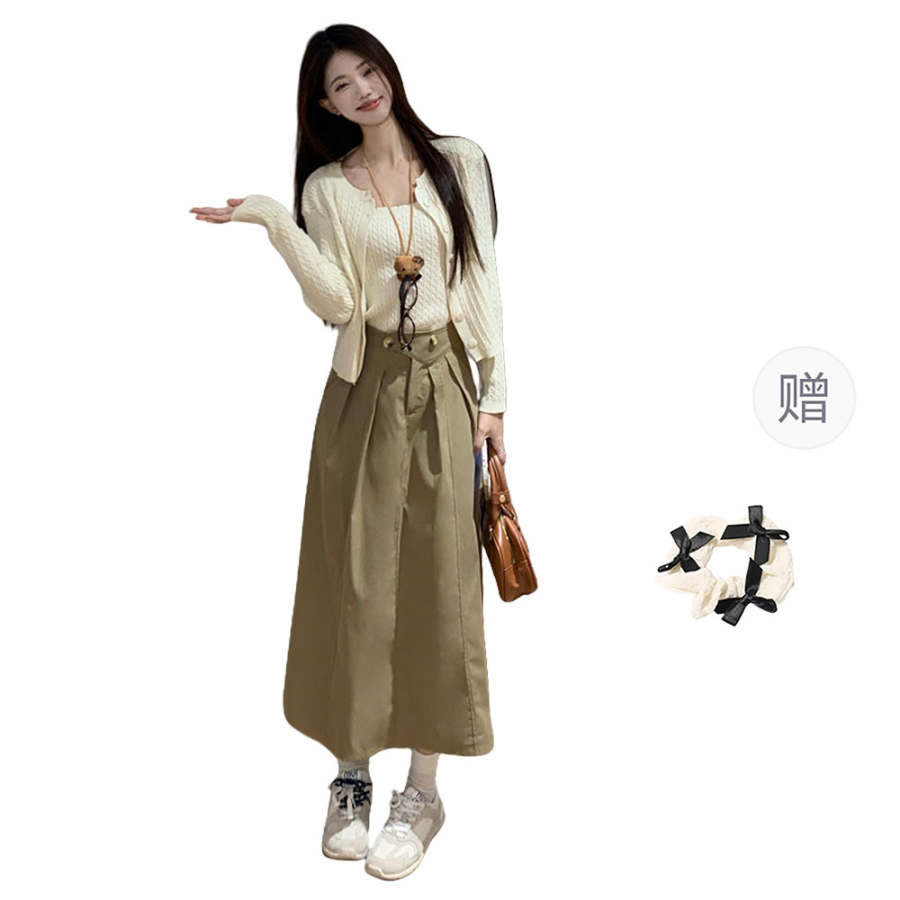 CPAURA Two Piece Skirt Sets Women's V Neck Moderate Long