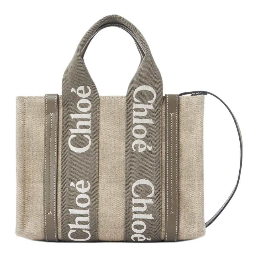 Chloé Chloe Woody Linen Tote Bag, Shopping Bag, Handbag Small Women's Flannel Gray