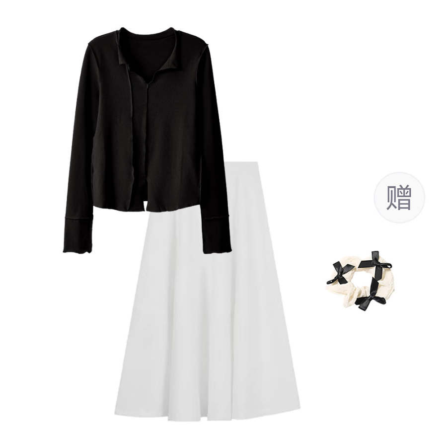 CPAURA Two Piece Skirt Sets Women's V Neck Moderate Long