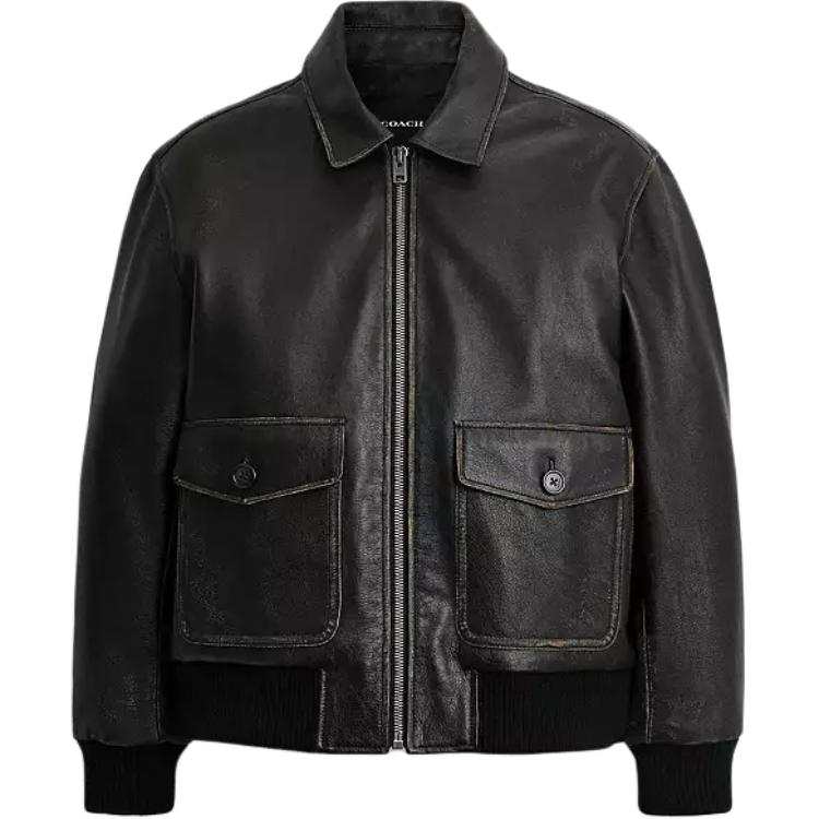 COACH COACH Leather Jackets Men's Black Lapel Moderate