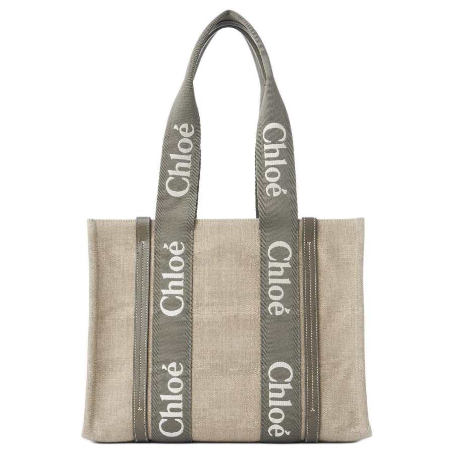 Chloé Chloe Woody Linen Tote Bag, Shopping Bag, Shoulder Bag Women's Gray