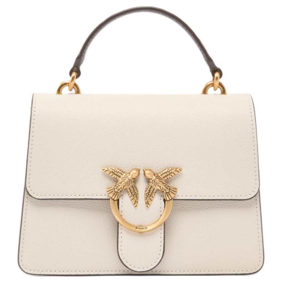 PINKO Top Handle Light Calfskin Handbag Small Women's White