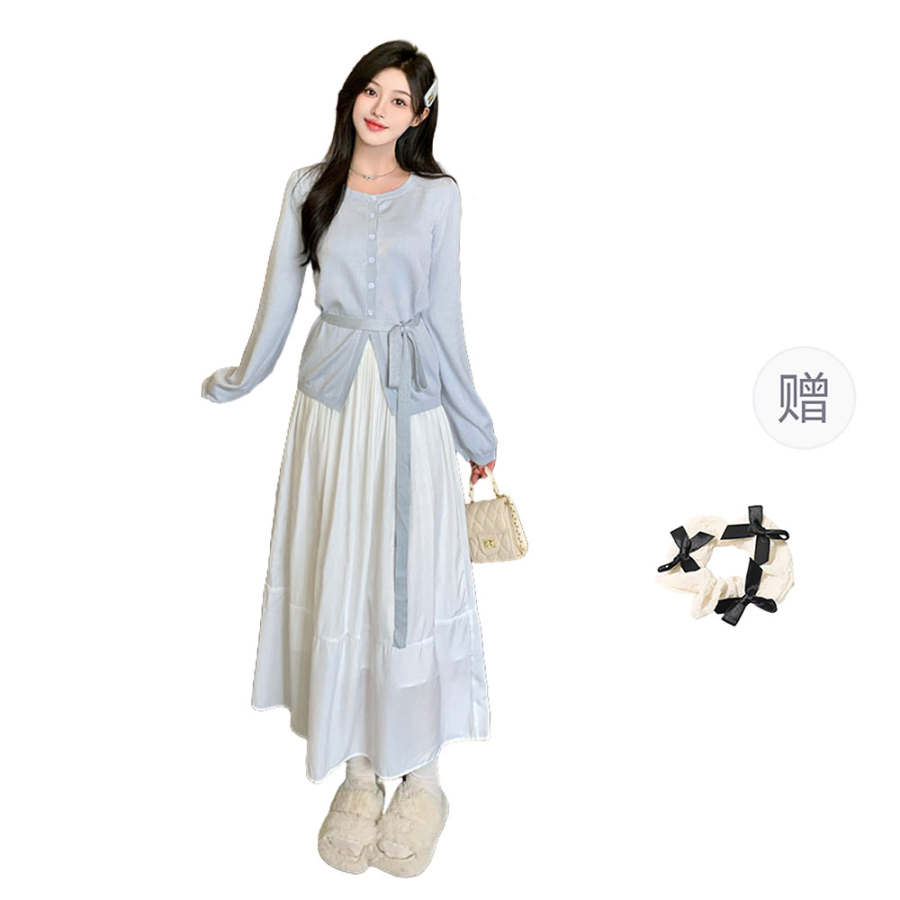 CPAURA Two Piece Skirt Sets Women's Crew Neck Moderate Long