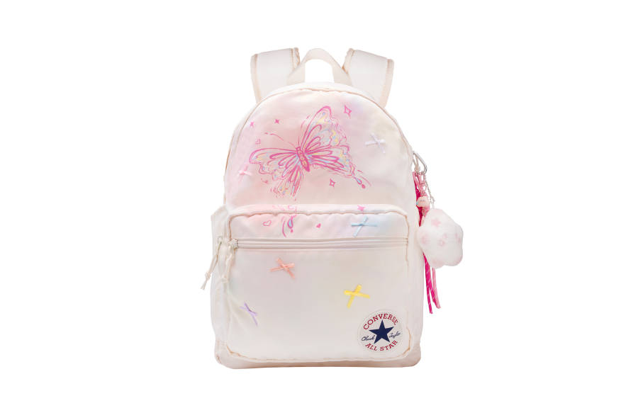 Converse Converse Polyester Iridescent Butterfly Shadow, Hand Drawn Backpack Regular Unisex White Pink