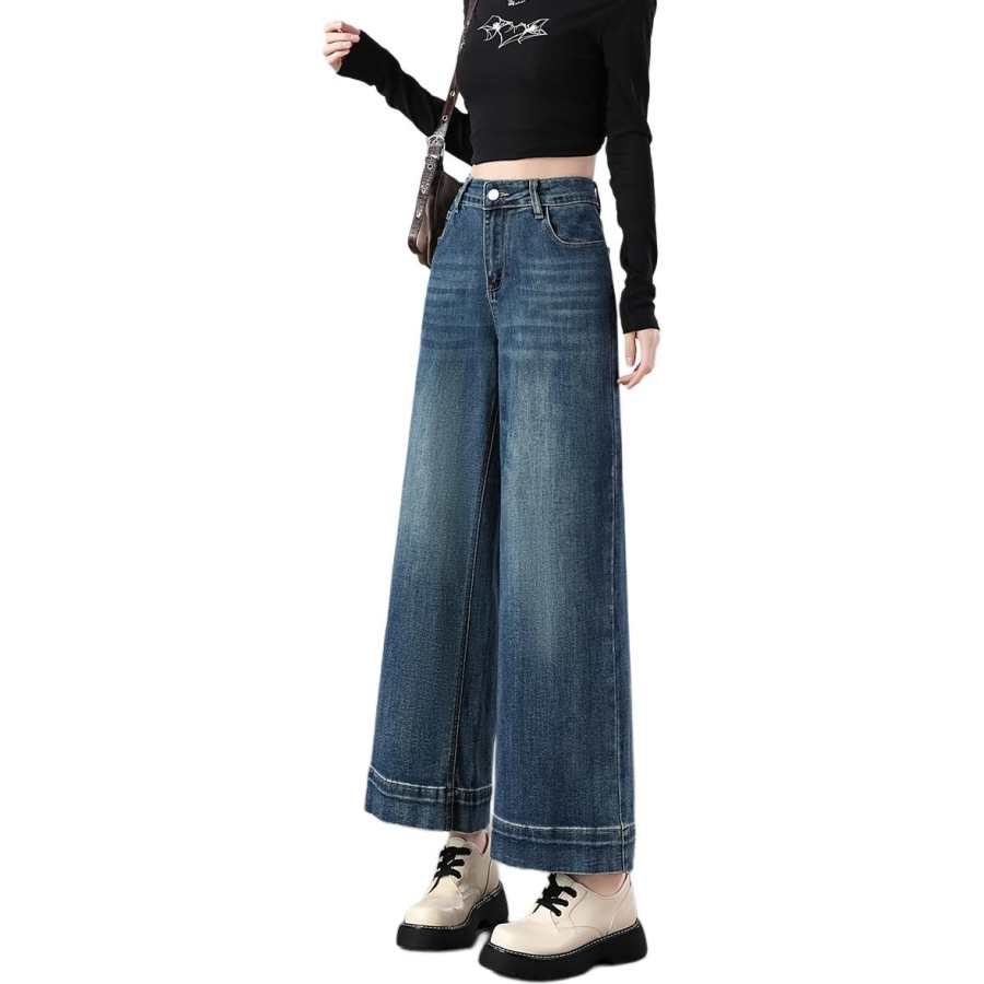 Tonlion Jeans Women's Dark Blue Moderate Wide Leg Pants