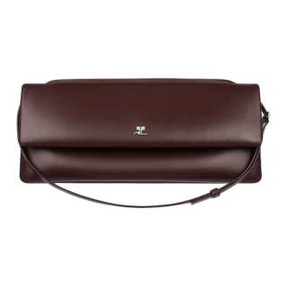 COURREGES Cow Leather Shoulder Bag Women's Burgundy