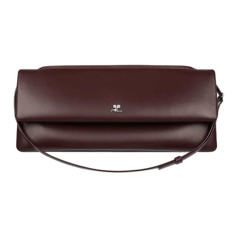 COURREGES Cow Leather Shoulder Bag Women's Burgundy