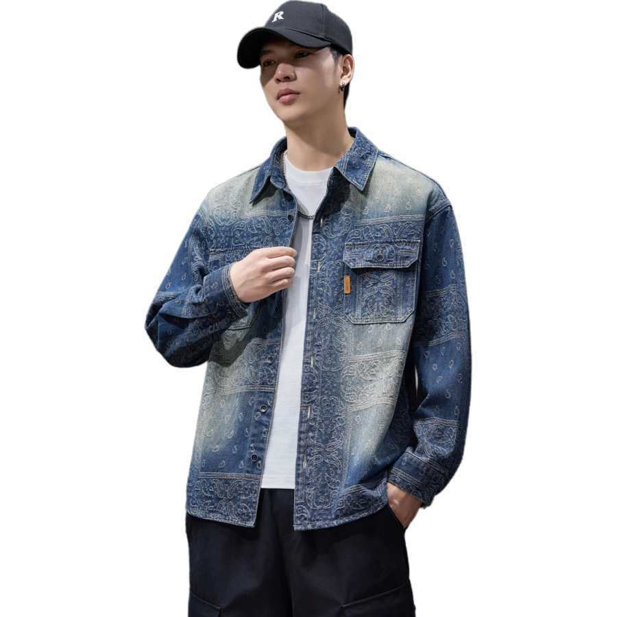 Tonlion Denim Jackets Unisex Dark Blue Lapel Moderate Straight Fit
