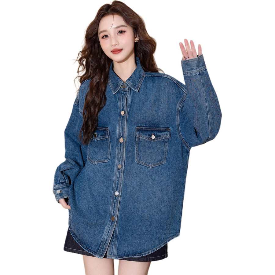 Tonlion Shirts Women's Medium Blue Lapel Moderate Denim