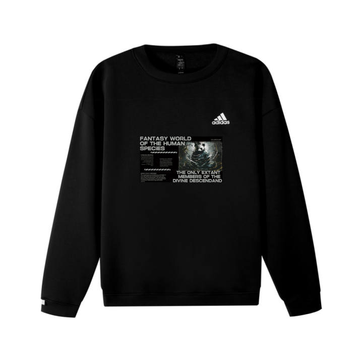 Adidas Adidas LABEL Fleece Lined Panda Master VLogo Printed Pattern Crew Neck Pullover Long Sleeved Sweatshirt Unisex Black