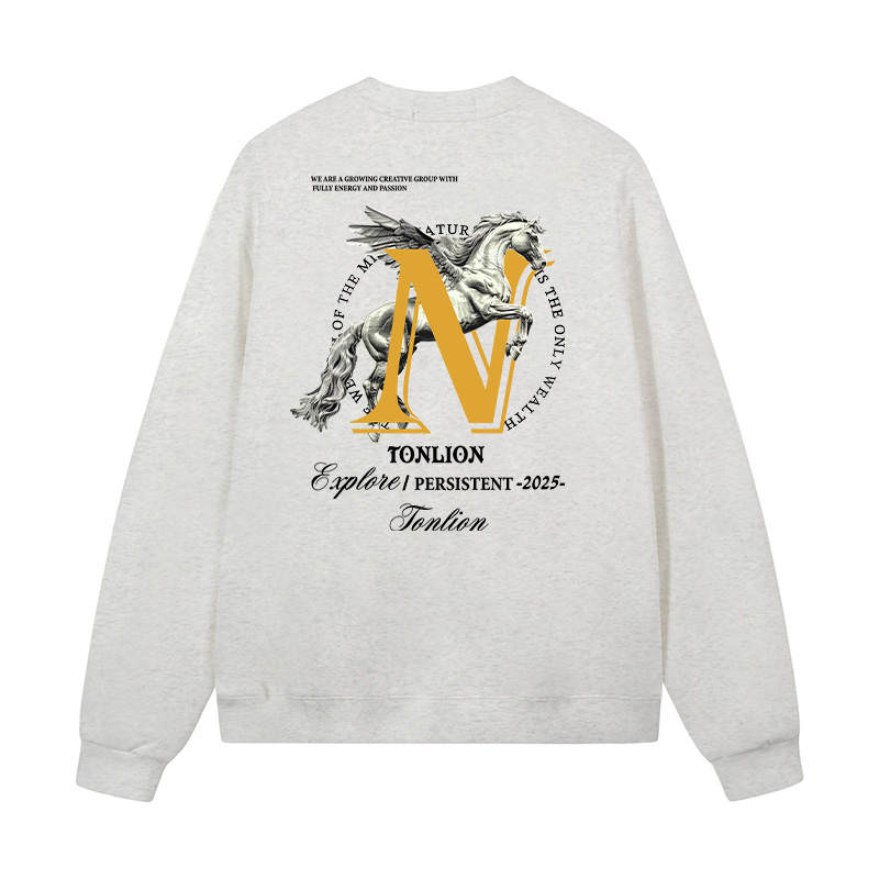 Tonlion Sweatshirts Unisex Crew Neck Moderate Regular