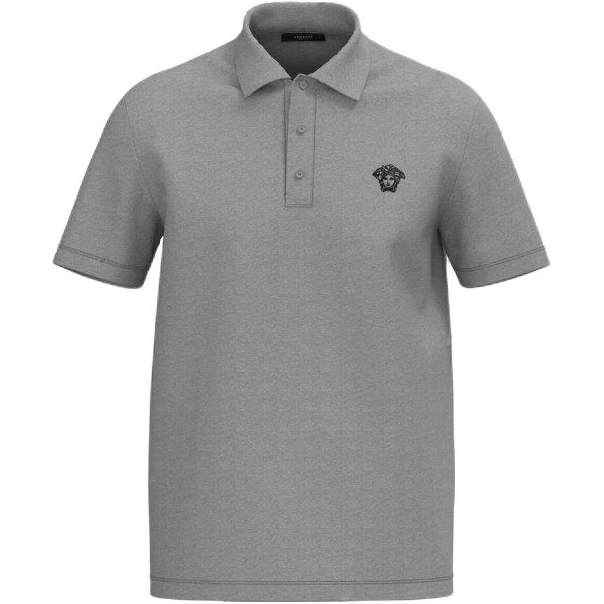 VERSACE Polo Shirts Men's Gray Polo Collar Moderate Straight Fit