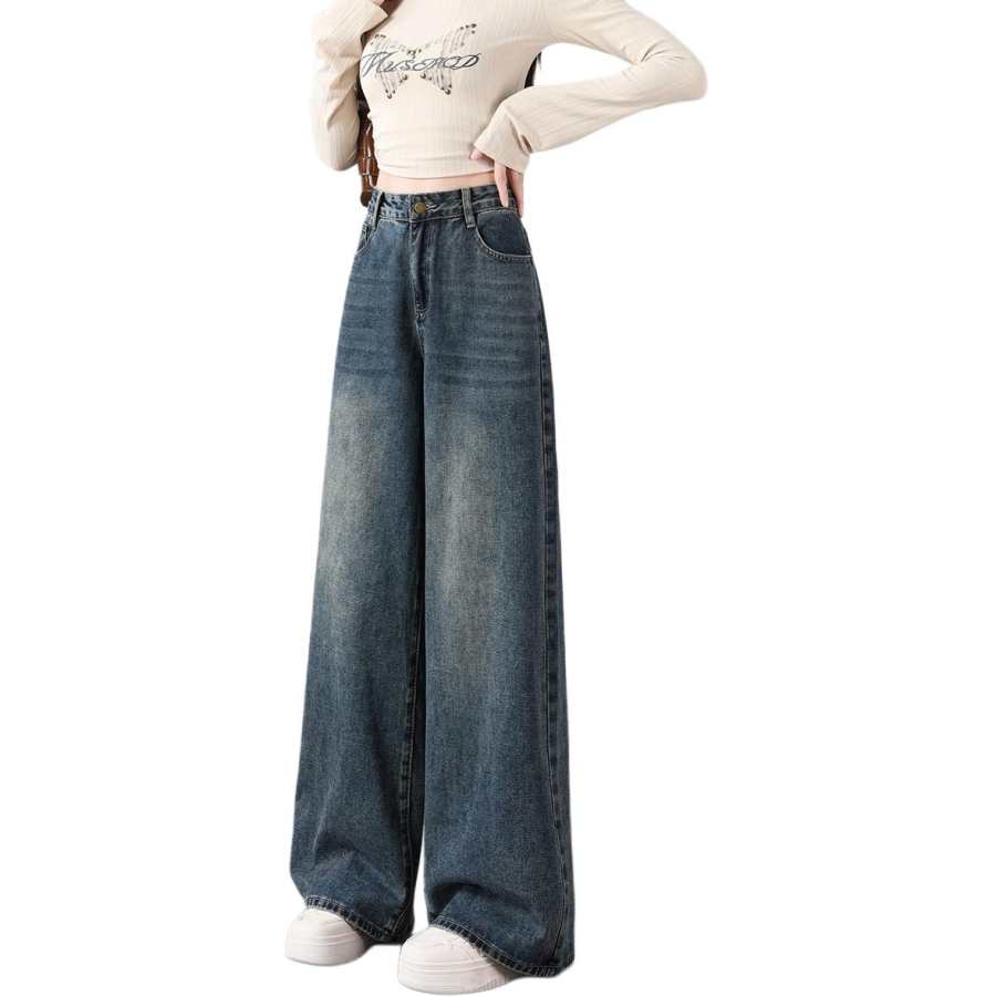 Tonlion Jeans Women's Vintage Blue Moderate Wide Leg Pants