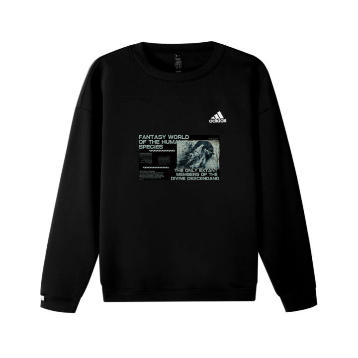 Adidas Adidas LABEL Fleece Lined Necromancer VLogo Printed Pattern Crew Neck Pullover Long Sleeved Sweatshirt Unisex Black