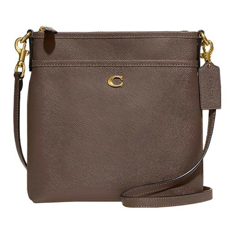 COACH Kitt Cross Grain Leather Crossbody Bags Small Women's Dark Brown