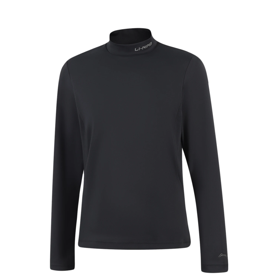 Li-Ning Li Ning T Shirts Women's Super Black Stand Collar Moderate Straight Fit