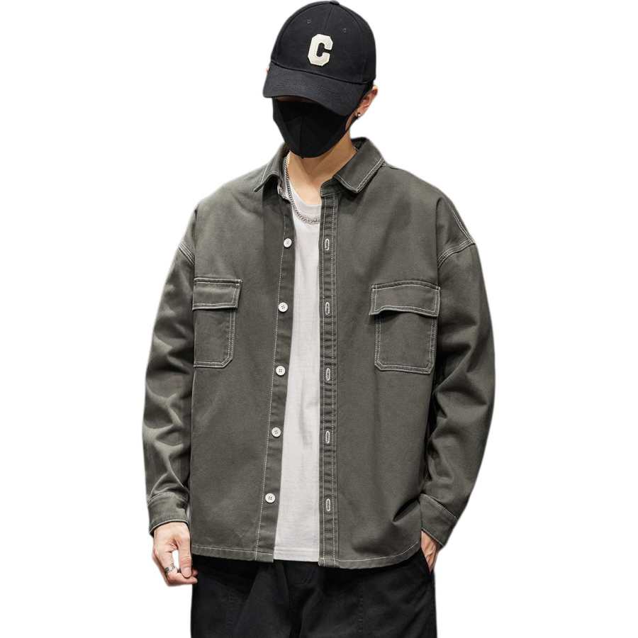 Tonlion Denim Jackets Unisex Dark Gray Lapel Moderate Straight Fit
