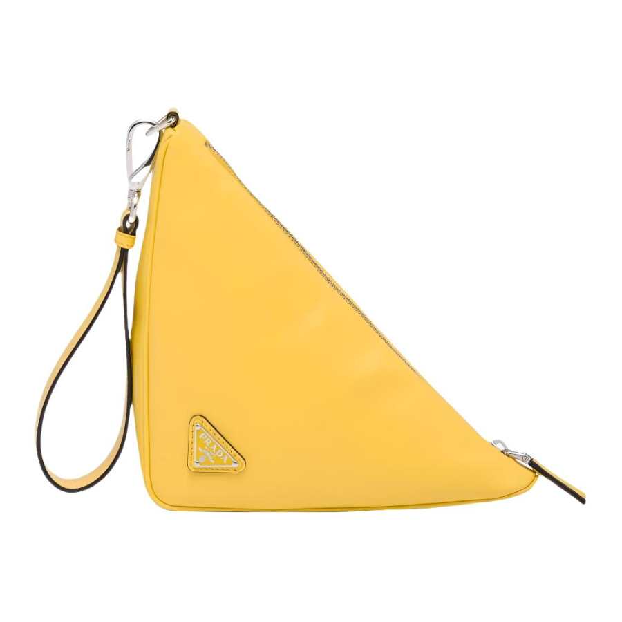 PRADA PRADA Triangle Bag Leather Clutch Women's Sunlight Yellow