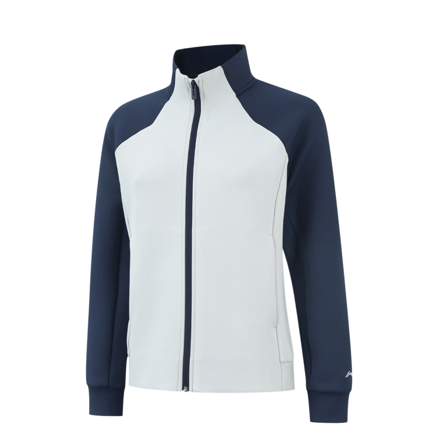 Li-Ning Li Ning Sweatshirts Women's Night Navigation Blue/Waterdrop Gray Stand Collar Moderate Cardigan