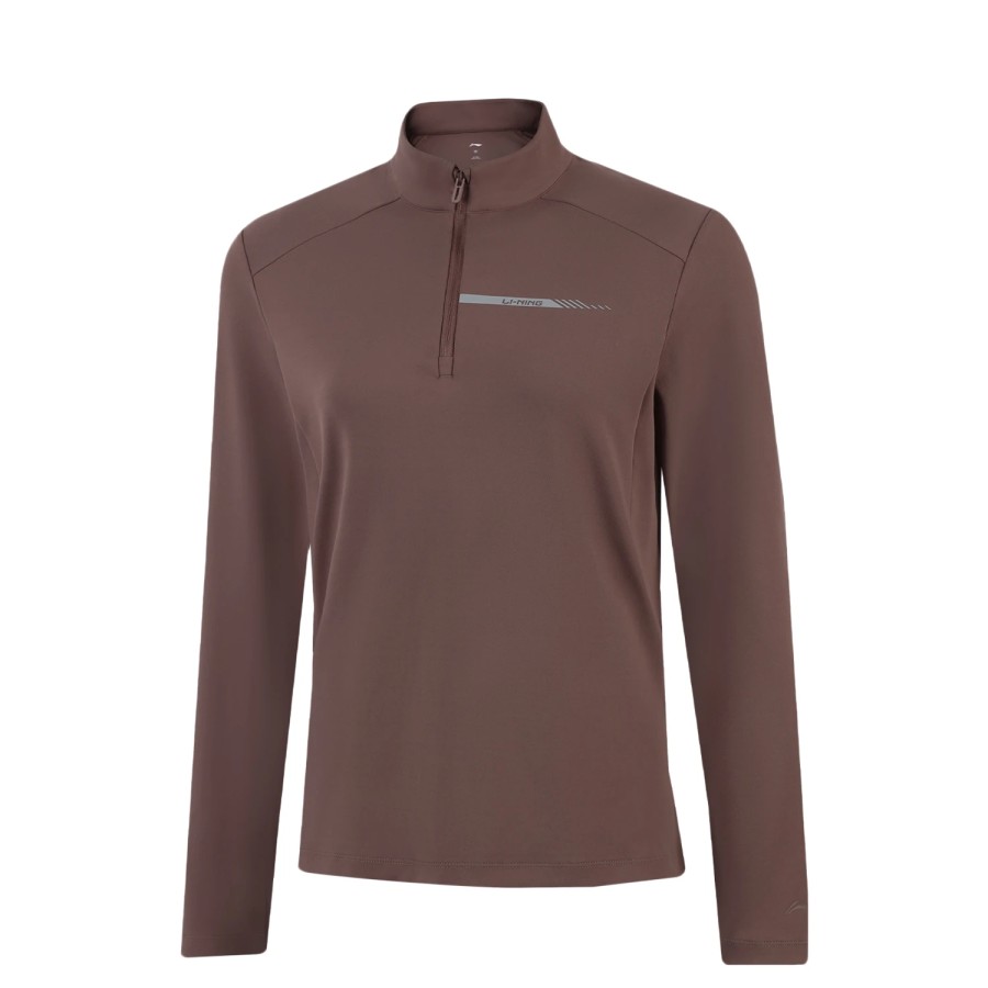 Li-Ning Li Ning T Shirts Women's Agarwood Umber Stand Collar Moderate Straight Fit
