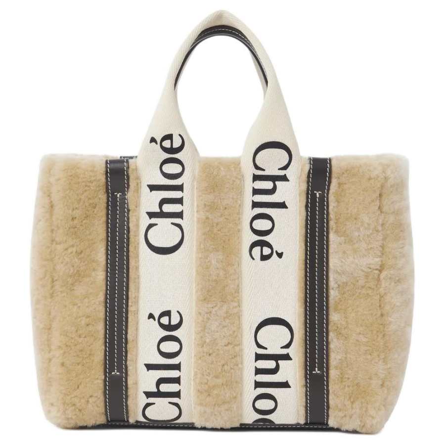 Chloé Chloe Woody Wool Tote Bag, Shopping Bag, Handbag Small Women's Summer Beige