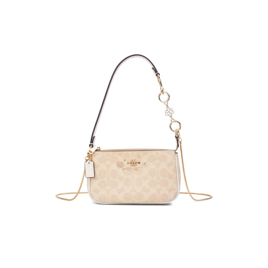 COACH Nolita Coated Canvas One Shoulder Handbag Small Women's Camellia Golden Memory
