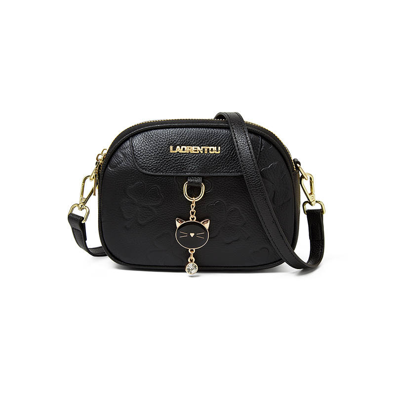 LAORENTOU Top Grain Cow Leather Crossbody Bag, Shoulder Bag Women's Black/Red