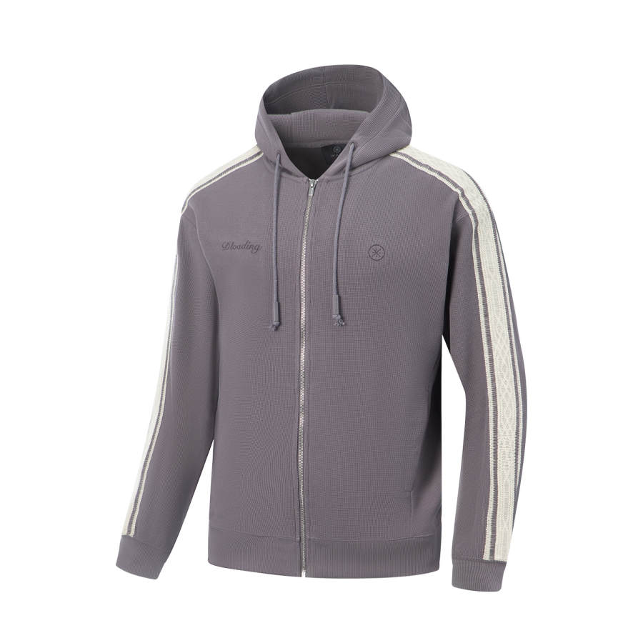 Li-Ning Li Ning Sweatshirts Men's Carbon Gray Purple Hooded Moderate Cardigan