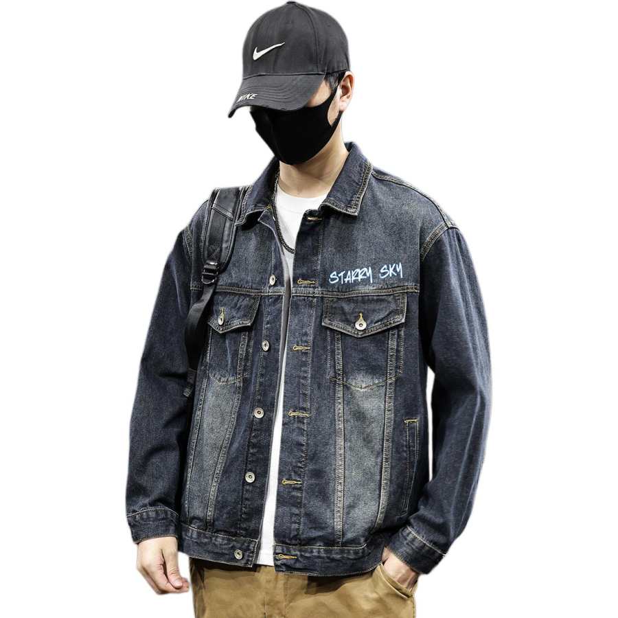 Tonlion Denim Jackets Unisex Blue Gray Lapel Moderate Denim