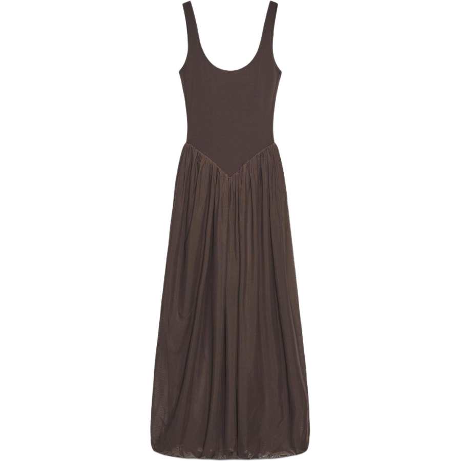 ZARA Sleeveless Dresses Women's Dark Brown Crew Neck Moderate Midi Skirt