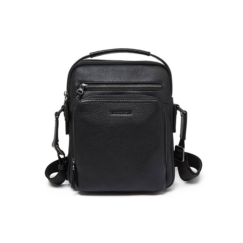 LAORENTOU Top Grain Cow Leather Crossbody Handbag Regular Men's Black