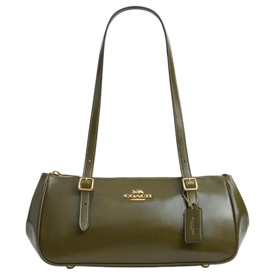 COACH Cow Leather Shoulder Bag Large Women's Olive Green