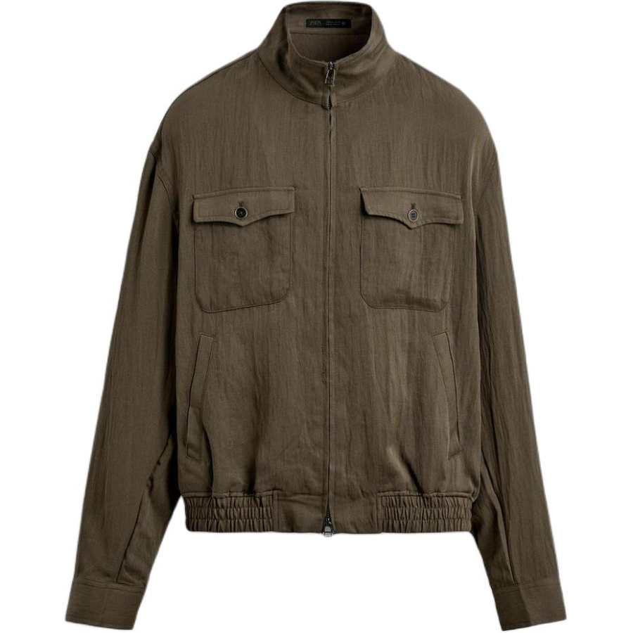 ZARA Jackets Men's Green Stand Collar Moderate Other