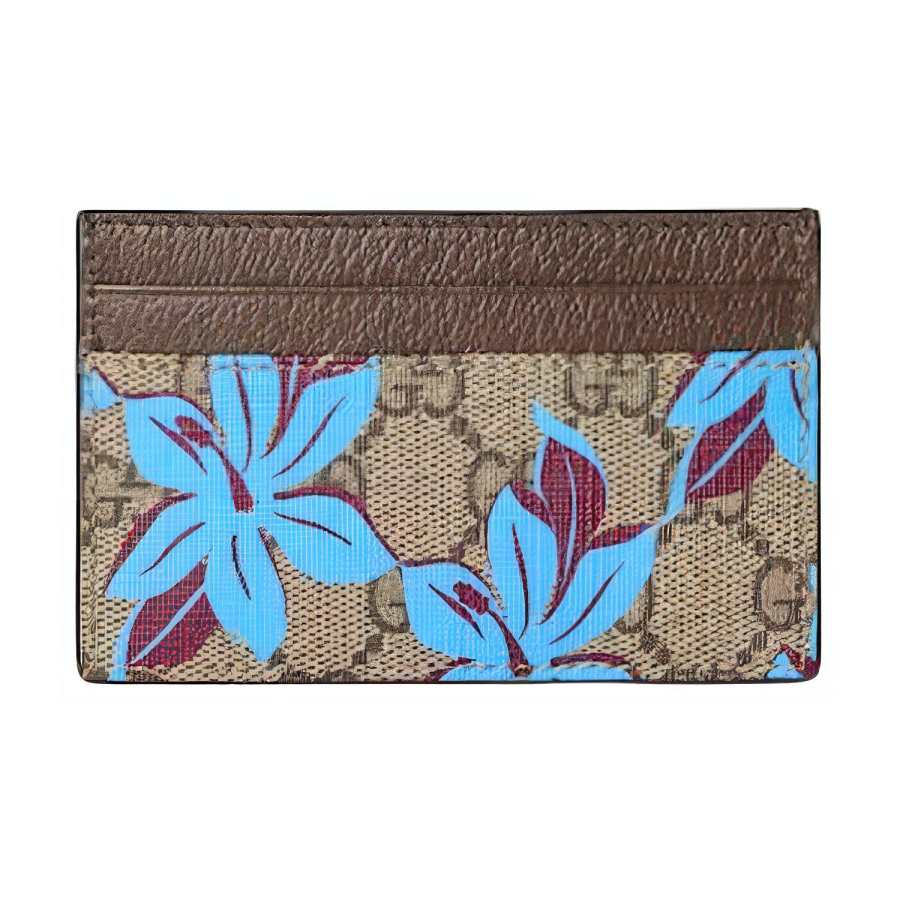 GUCCI Canvas Card Holder Men's Beige & Dark Brown