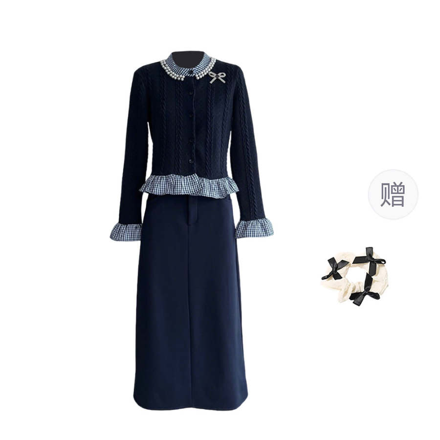 CPAURA Two Piece Skirt Sets Women's Peter Pan Collar Moderate Long