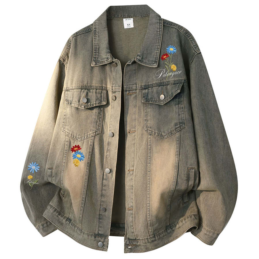 PAL ONGACO Denim Jackets Unisex Lapel Moderate Embroidery