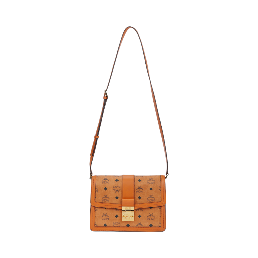 MCM Tracy Coated Canvas Messenger Bag, Crossbody Bag, Shoulder Bag Medium Women's Brown Cognac