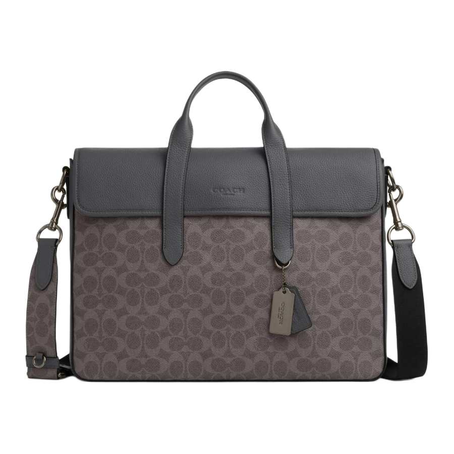 COACH Sullivan Artificial Leather One Shoulder Crossbody Handheld Briefcase Large Unisex Gray