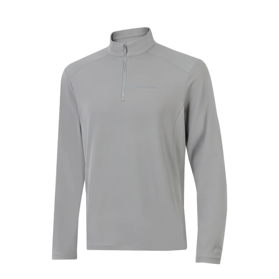 Li-Ning Li Ning T Shirts Men's Shark Gray Stand Collar Moderate Straight Fit