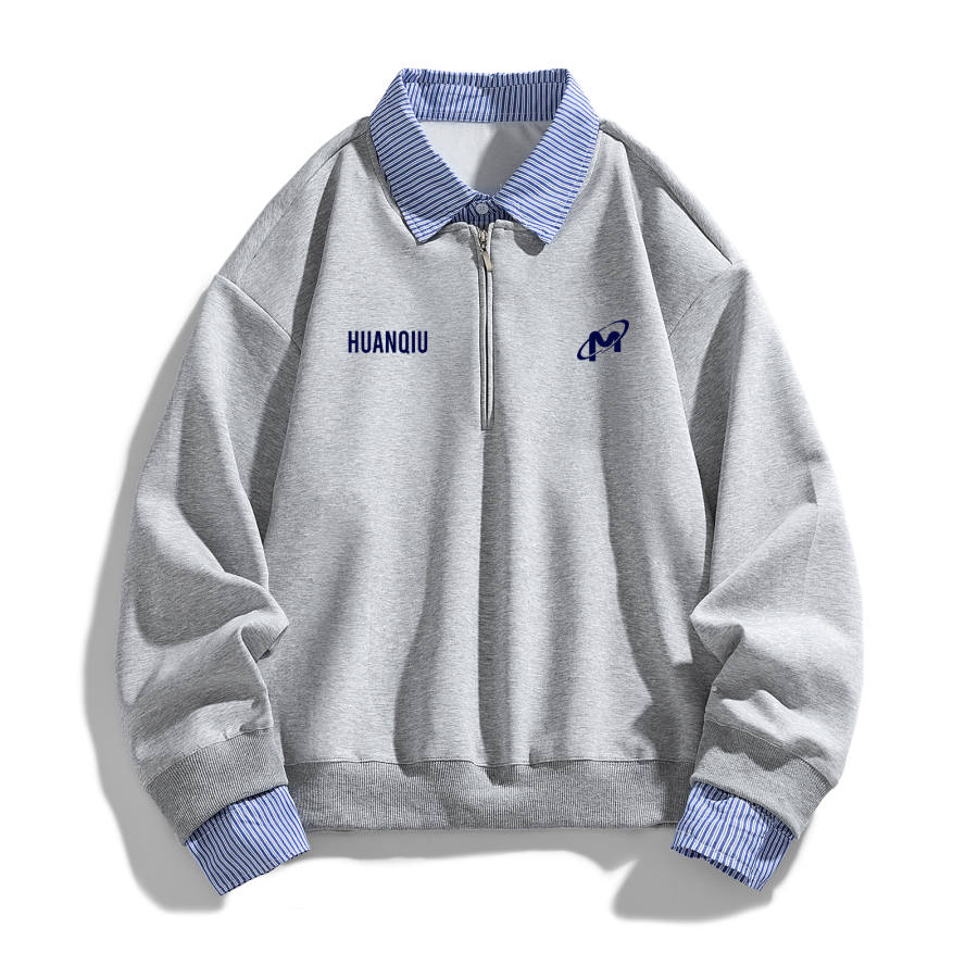 HUANQIU Sweatshirts Unisex Lapel Moderate Mock Two Piece