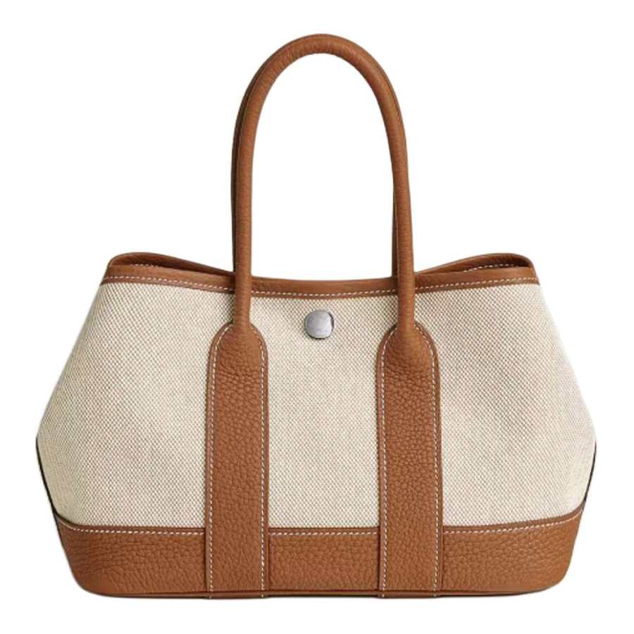HERMES Neo Garden H Viking Canvas With Negonda Calfskin Handbag Mini Women's Beige & Gold
