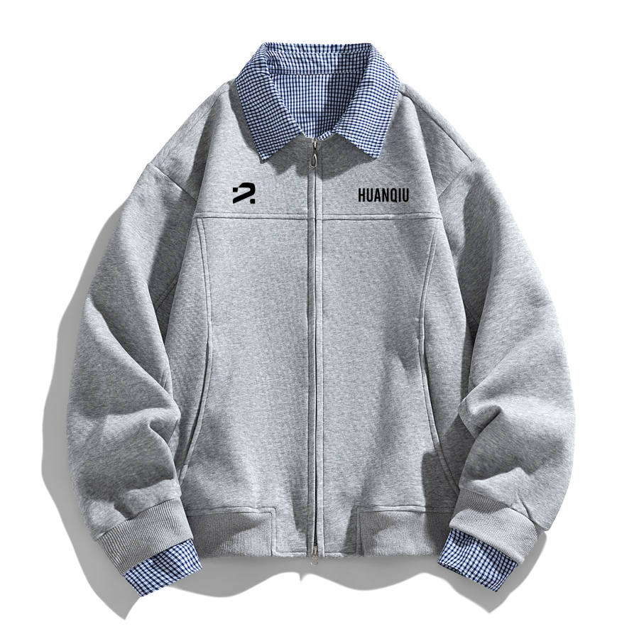 HUANQIU Sweatshirts Unisex Lapel Moderate Mock Two Piece